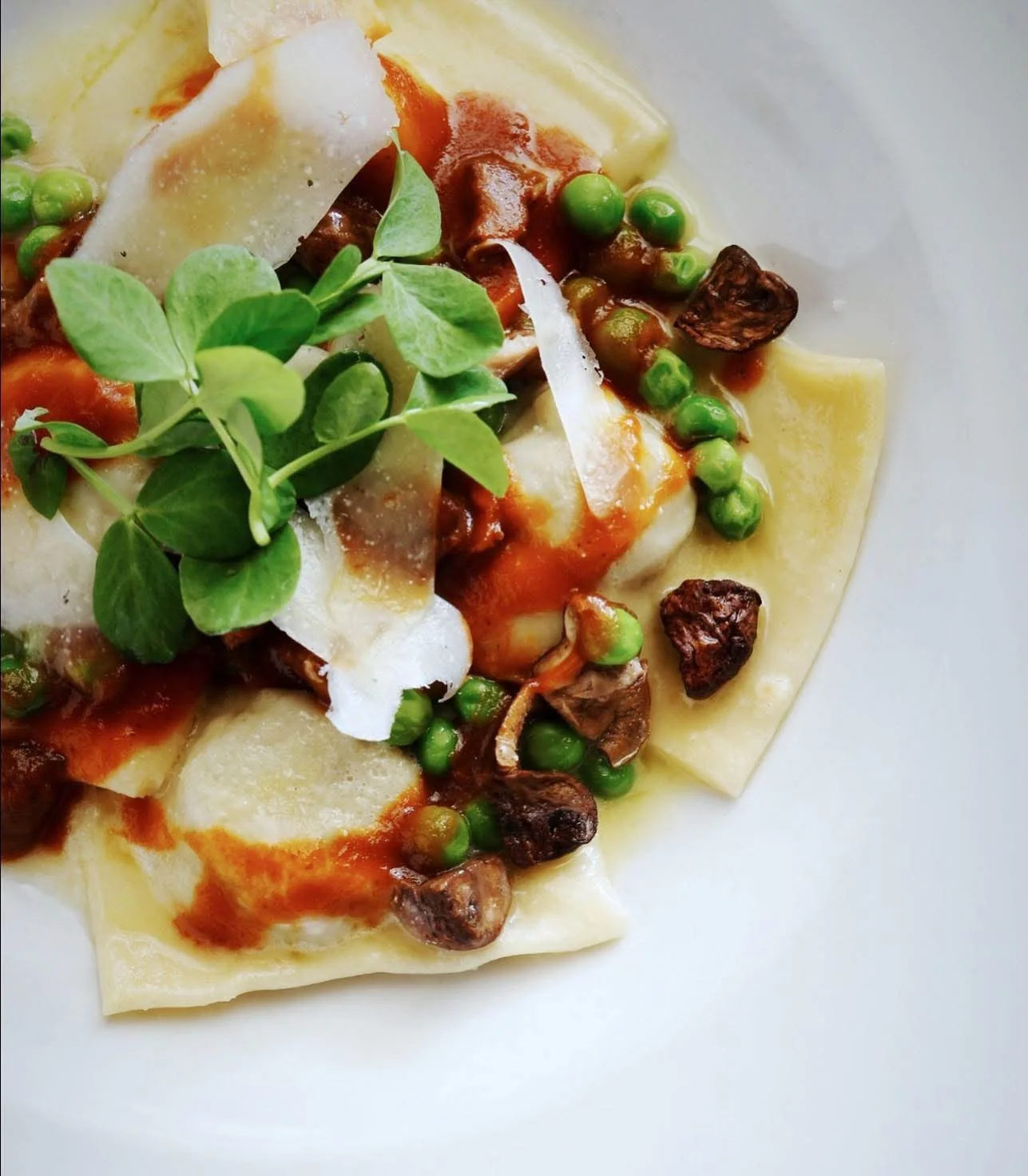 Handmade pasta and spring peas